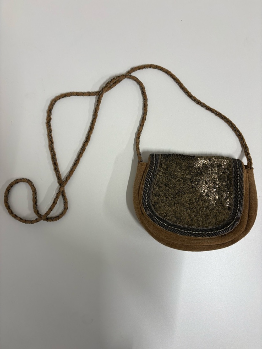 Anthropologie Jasper & Jeera | Sequin/Beaded Suede Crossbody Bag